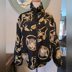 Stunt Vintage Size Small Oversized Silk Zip Leopard Print Jacket Versace Vibes